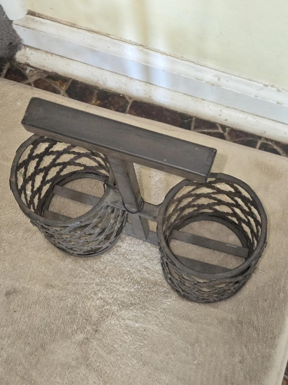 Wrought Iron Double Utensil Holder - Rustic Black